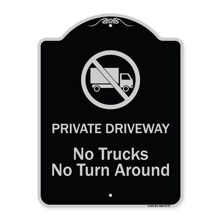 Signmission Designer Series-Private Driveway. No Trucks No Turnaround, 24" x 18", BS-1824-9779 A-DES-BS-1824-9779